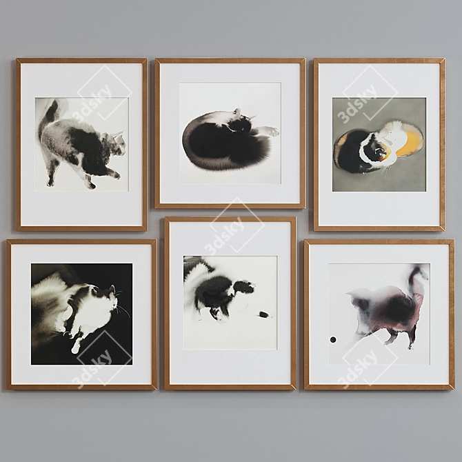 Whimsical Cat and Guinea Pig Watercolor Picture Frame Set 3D model image 4