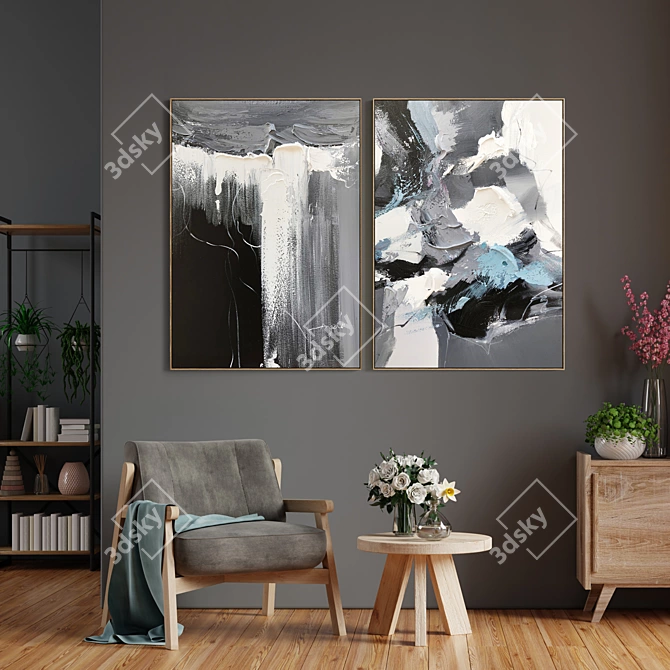 Dual Frame: Elegant Plaster Photo Display 3D model image 3