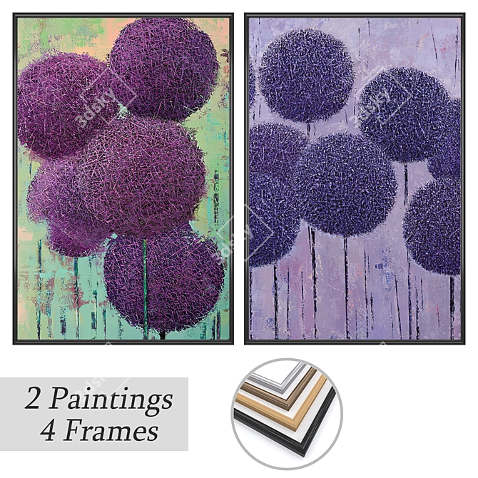 Gallery Art Set: 2 Paintings & 4 Frame Options 3D model image 1