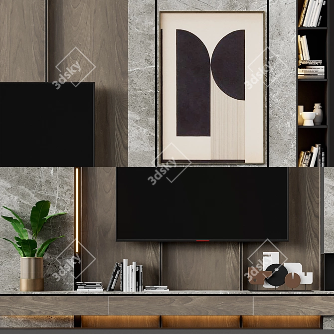 Modern TV Wall Design with Fireplace 3D model image 2