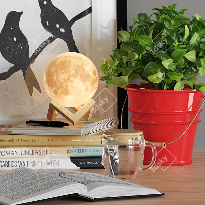 Luminous Moon Lamp with Bedroom Decor Set 3D model image 3