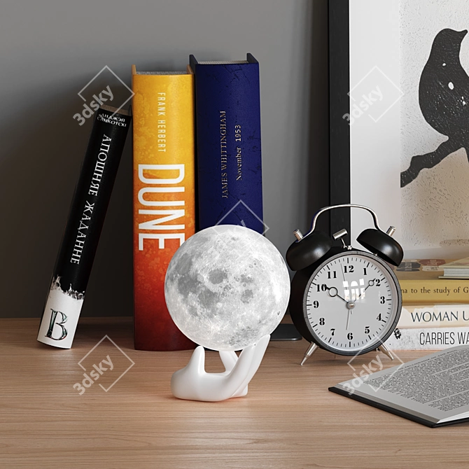 Luminous Moon Lamp with Bedroom Decor Set 3D model image 4