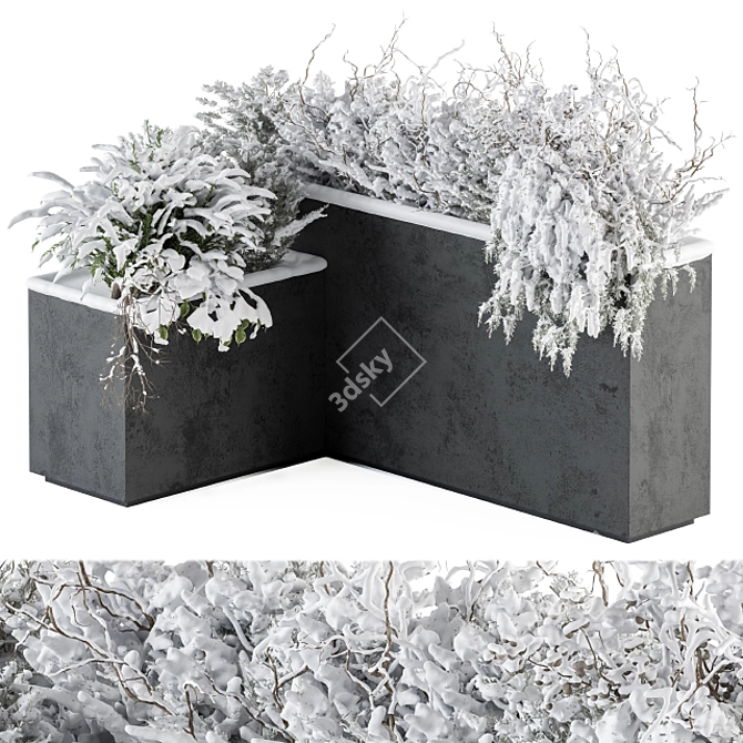 Snowy Outdoor Plant Box Set. 3D model image 1