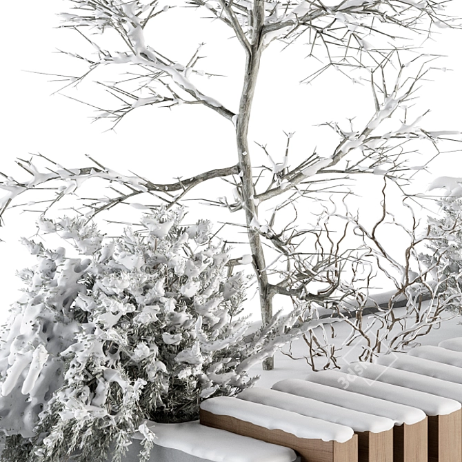 Snowy Oasis Urban Bench: Set 32 3D model image 3