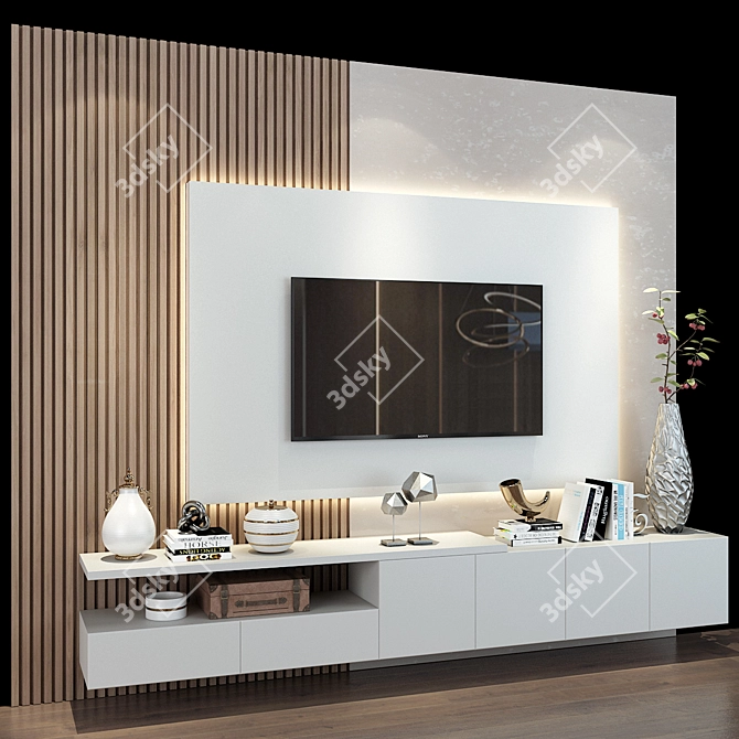 Modern TV Wall - 75 3D model image 3