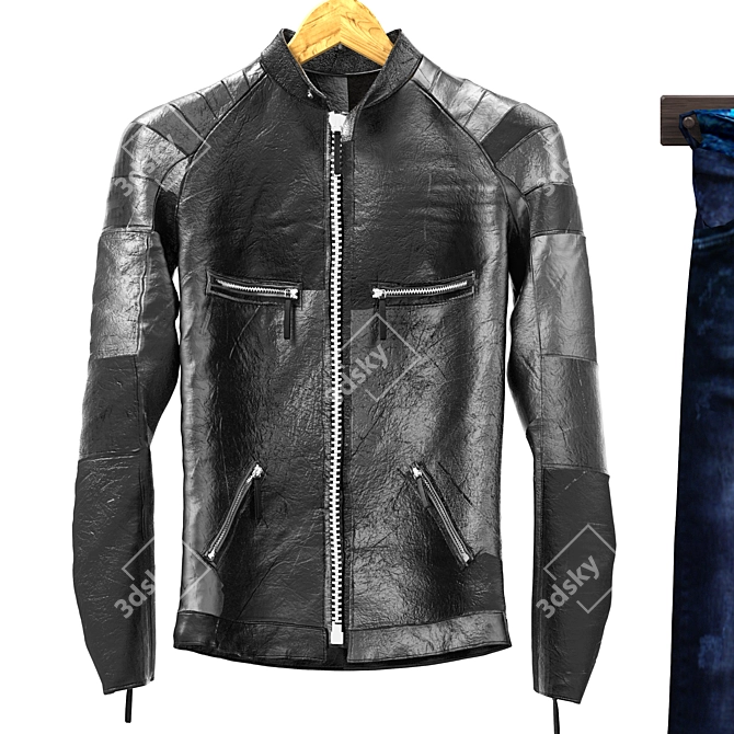 Stylish mens set: jacket, bag, boots, jeans 3D model image 3