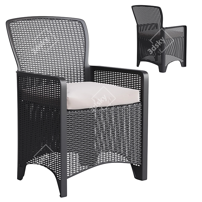 Faux Rattan Chair Set + Side Table 3D model image 3