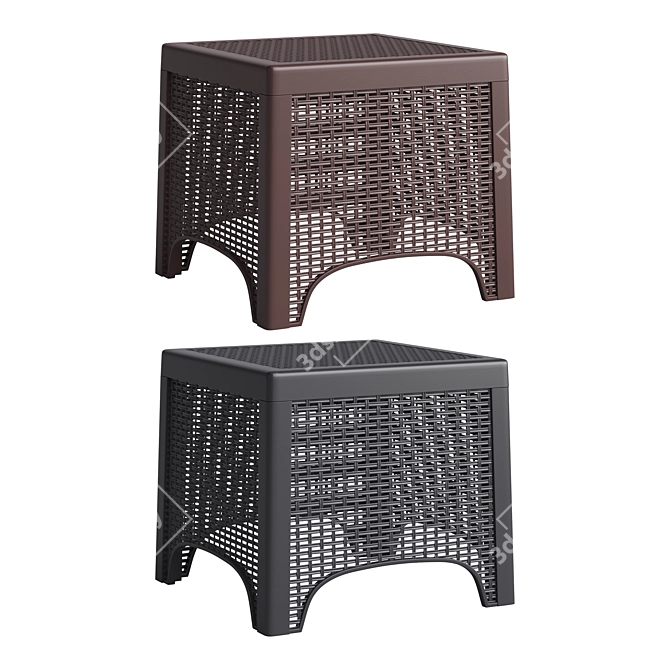 Faux Rattan Chair Set + Side Table 3D model image 5