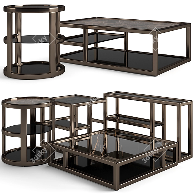 Fendi Casa Hemingway Coffee Tables: Elegant Set with Marble and Ashwood 3D model image 1