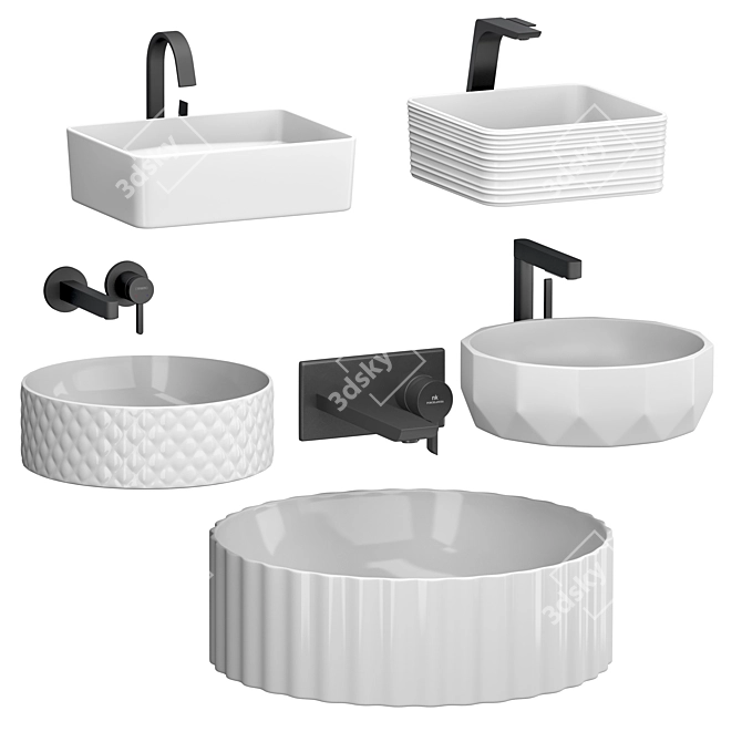 Modern Black Bathroom Sink Set 3D model image 2