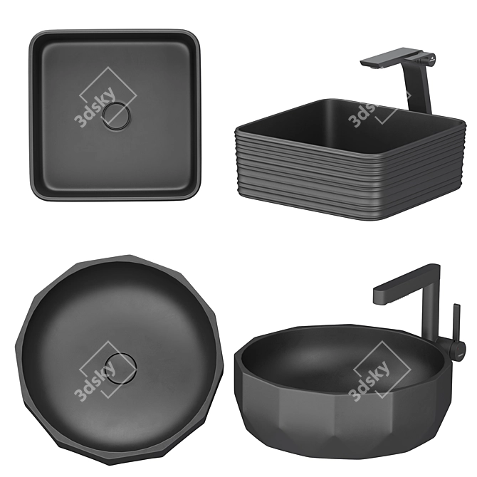 Modern Black Bathroom Sink Set 3D model image 4