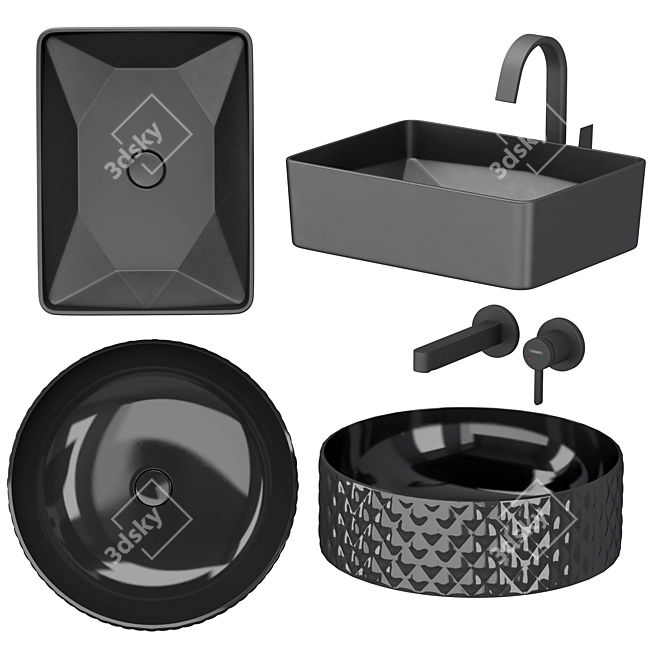 Modern Black Bathroom Sink Set 3D model image 5