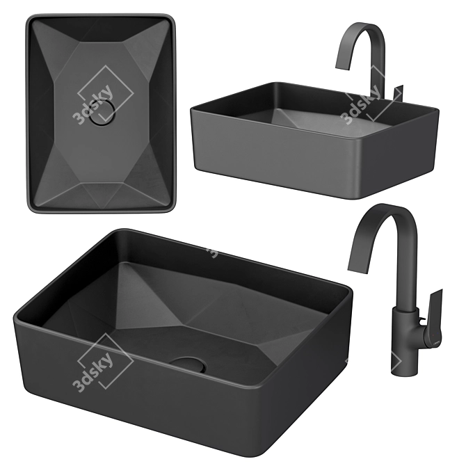 Modern Black Bathroom Sink Set 3D model image 7