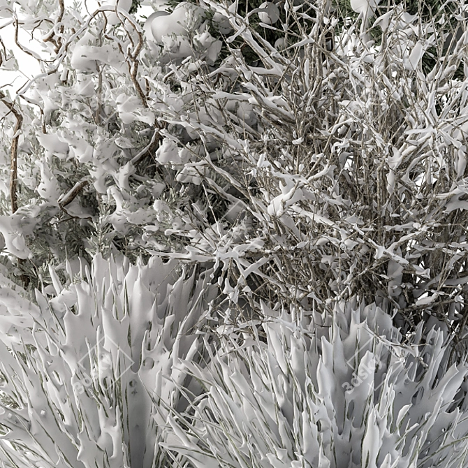 Snowy Dried Plant Bush - Set of 60 3D model image 3