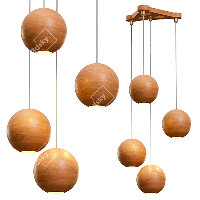 Rustic Wood Orb Pendant 3D model image 1