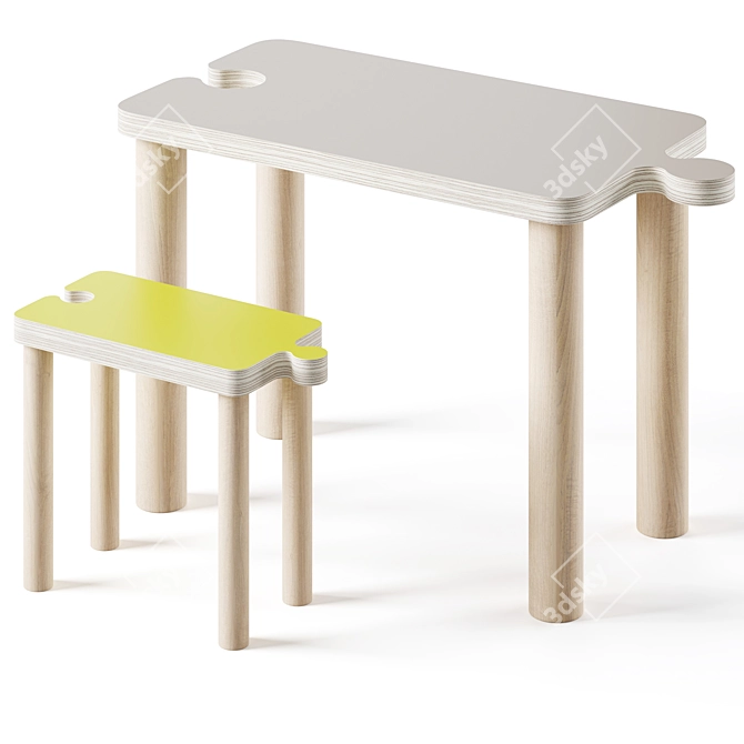 Playful Kids Puzzle Table & Bench Set 3D model image 1