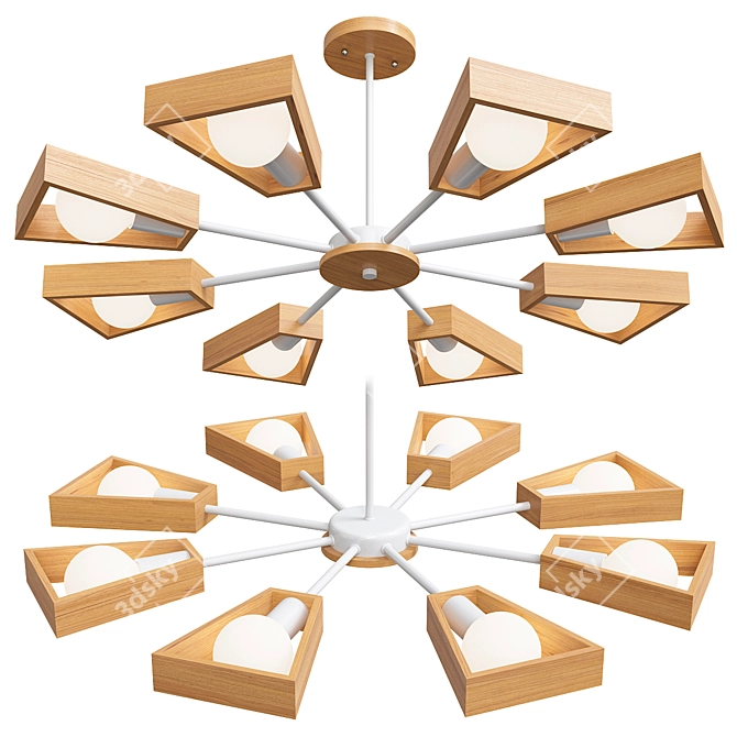 Nordic Wooden Sputnik Chandelier 3D model image 2