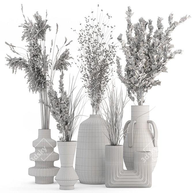 Modern Dry Plants Bouquet in Concrete Pot 3D model image 7