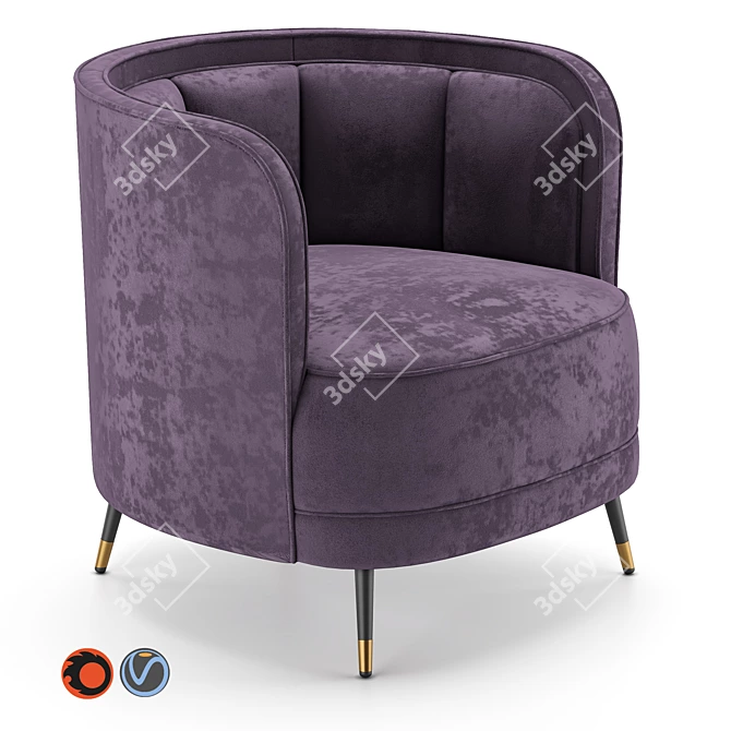 Gray Velvet Round Accent Chair 3D model image 1