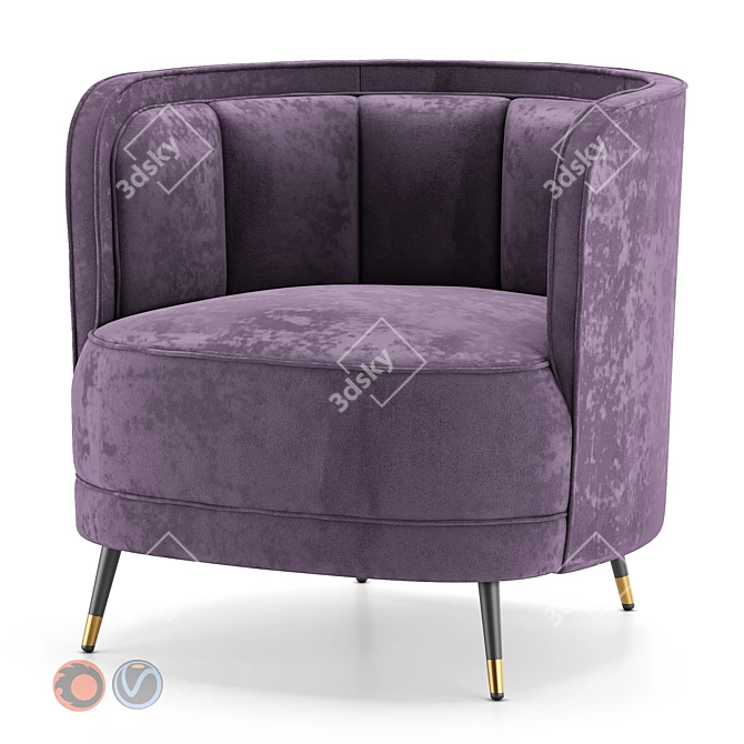 Gray Velvet Round Accent Chair 3D model image 2