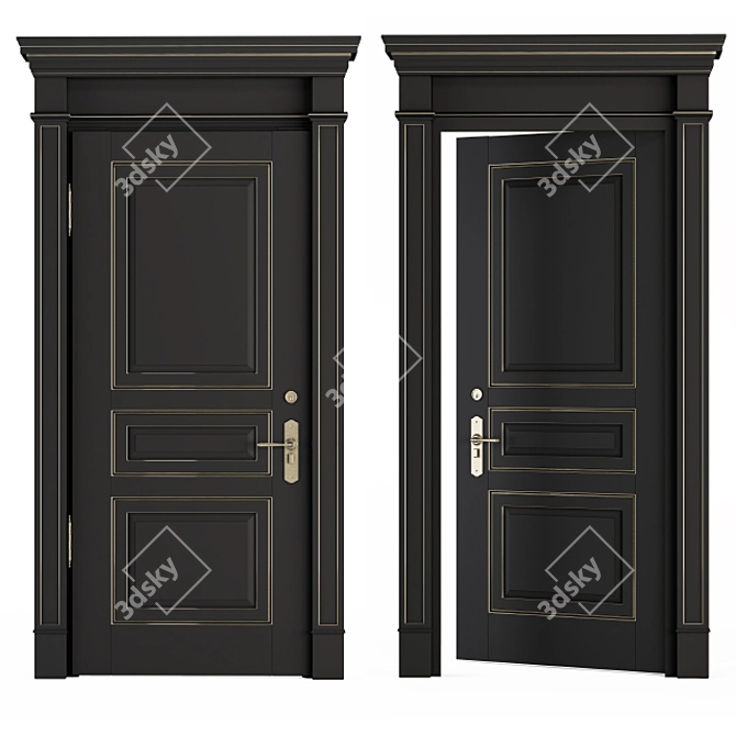 Elegant Black & Gold Door Set 3D model image 1