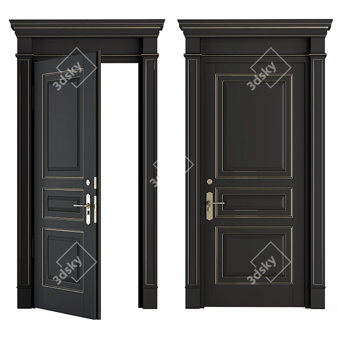 Elegant Black & Gold Door Set 3D model image 2