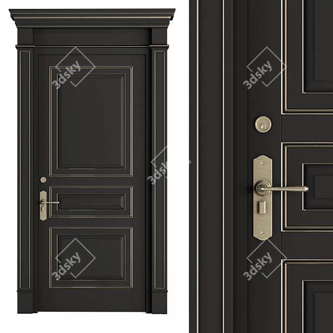 Elegant Black & Gold Door Set 3D model image 3