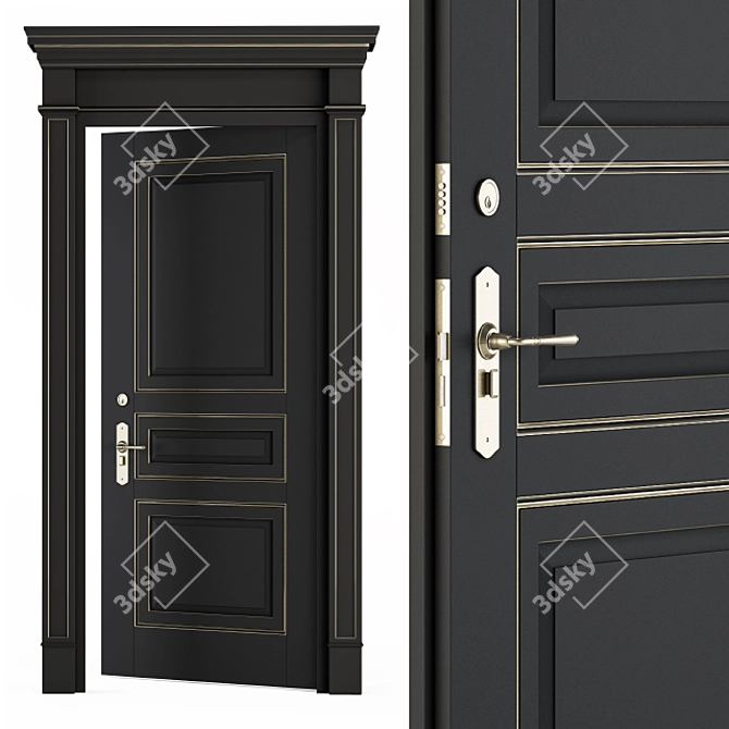 Elegant Black & Gold Door Set 3D model image 4