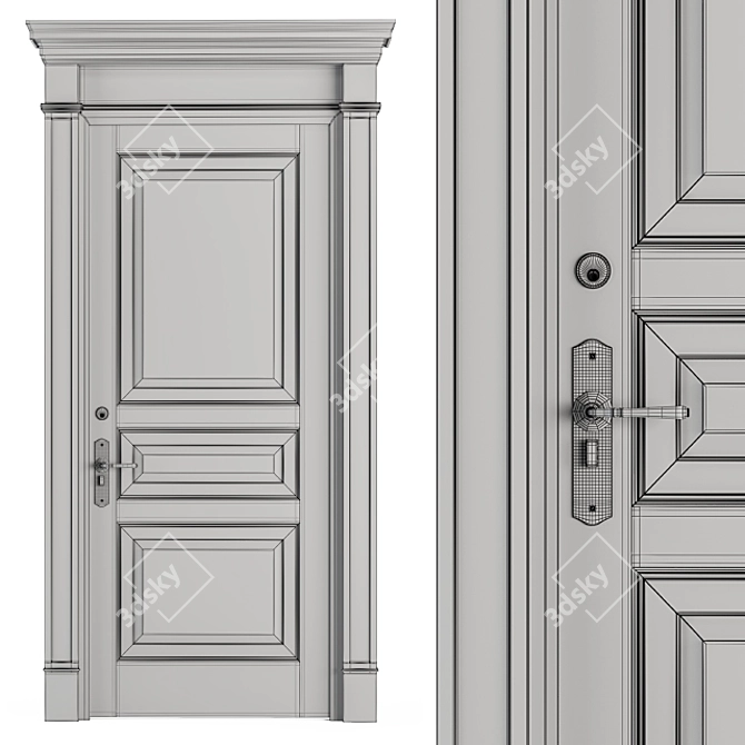 Elegant Black & Gold Door Set 3D model image 5