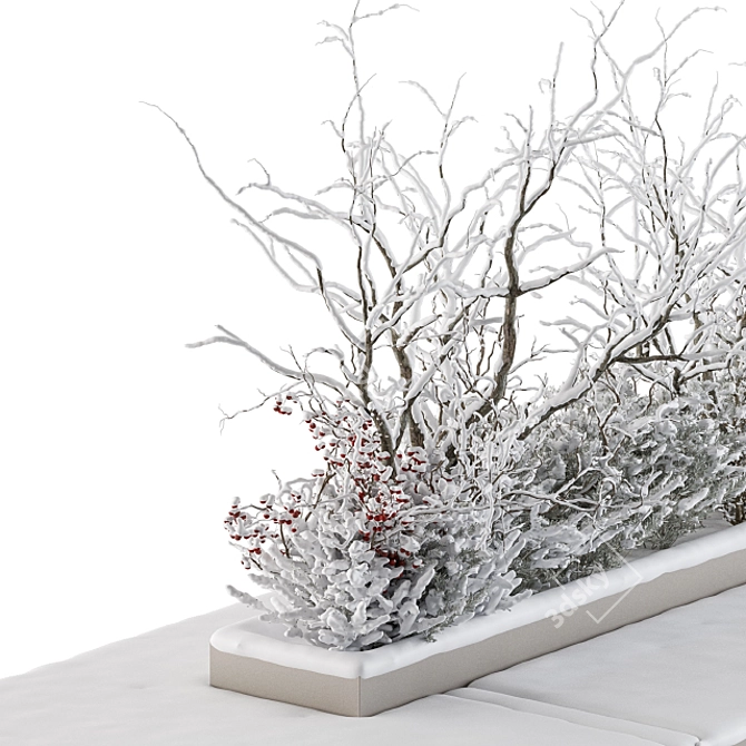 Snowy Urban Bench Set with Plants 3D model image 4