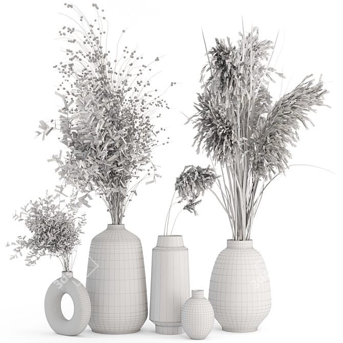 Concrete Pot Dry Plants Bouquet 3D model image 4