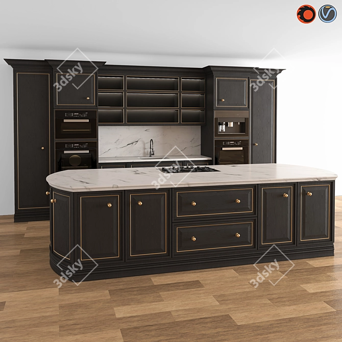 Kitchen Classic 04 - Miele Coffee Machine, Microwave, Oven, Franke Gas - Low Poly 3D Model 3D model image 1