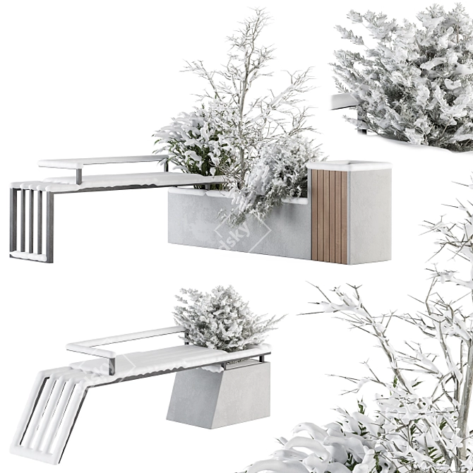 Snowy Bliss: Urban Bench Set 3D model image 1
