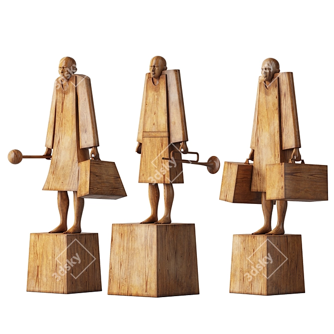 Wooden Family Sculptures 3D model image 6