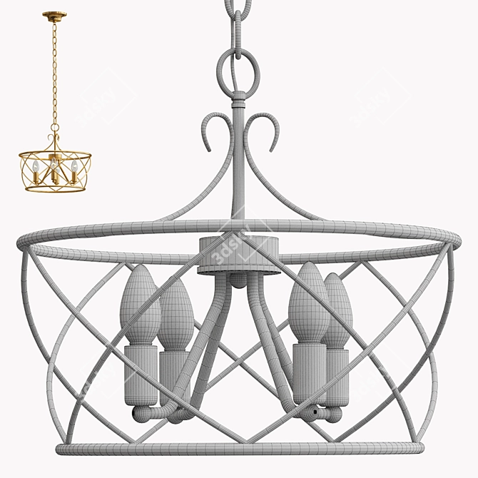 Modern Golden Drum Chandelier 3D model image 2