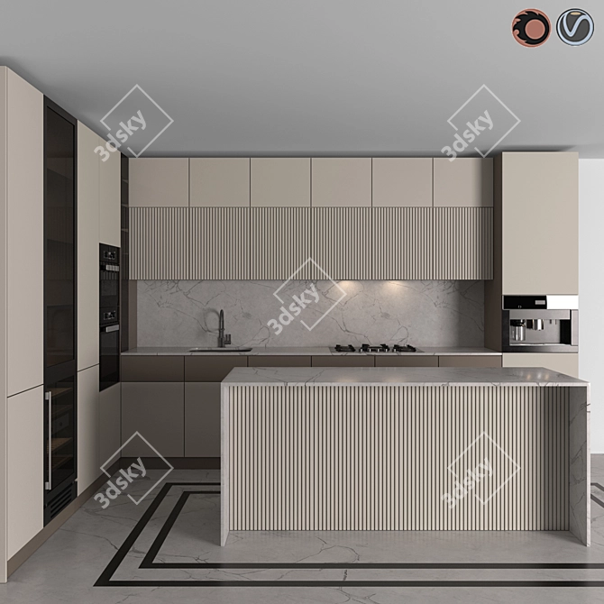 Modern Corner Kitchen Set with Appliances 3D model image 1