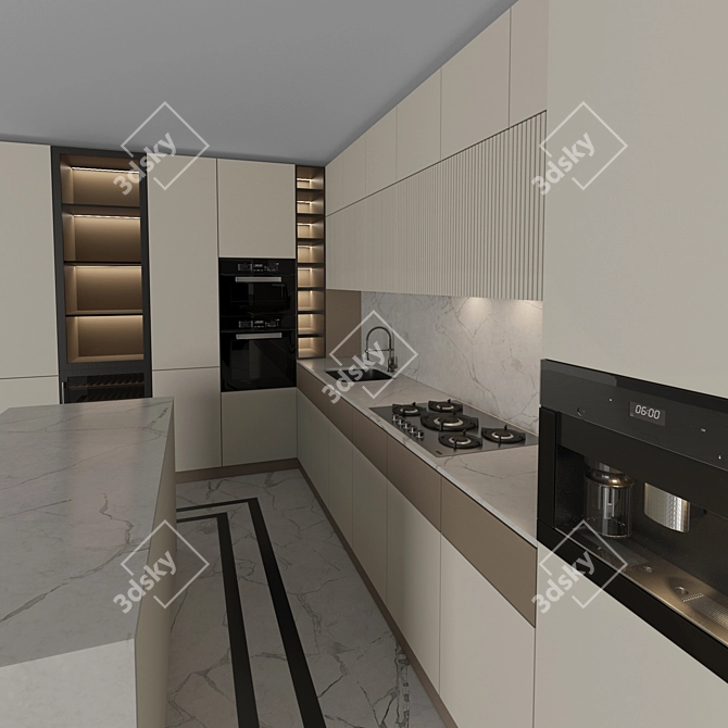 Modern Corner Kitchen Set with Appliances 3D model image 2