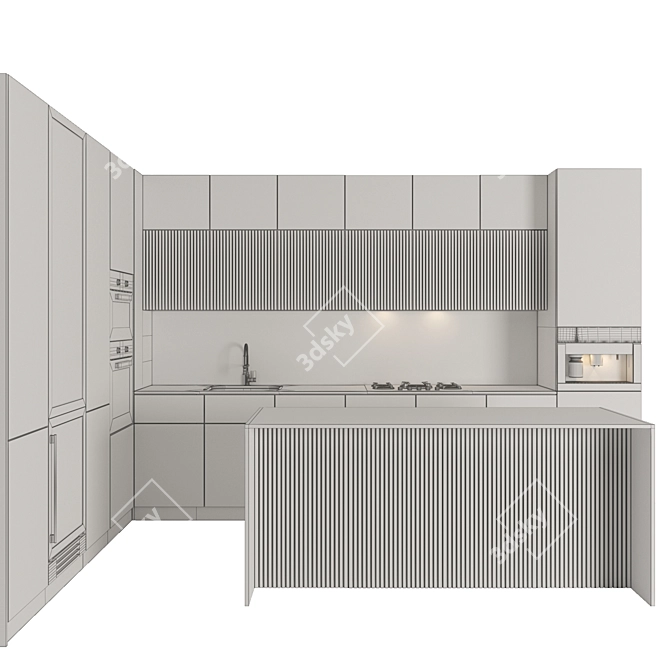 Modern Corner Kitchen Set with Appliances 3D model image 4