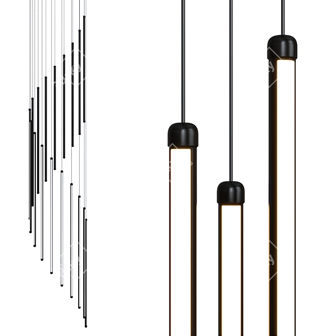 Elegant Black Stair Chandelier 3D model image 3