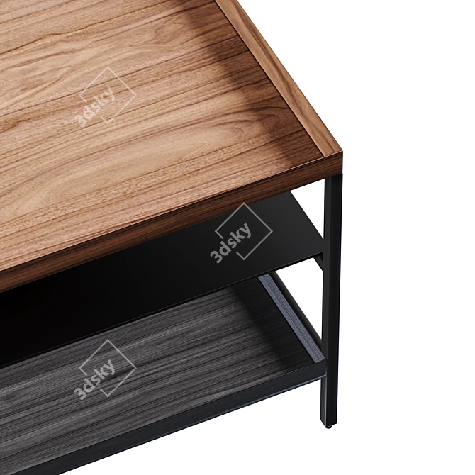 Walnut Industrial Style Coffee Table 3D model image 3