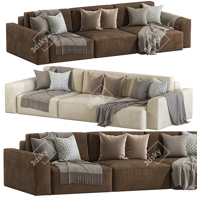 Beige Corner Sofa 3D model image 1