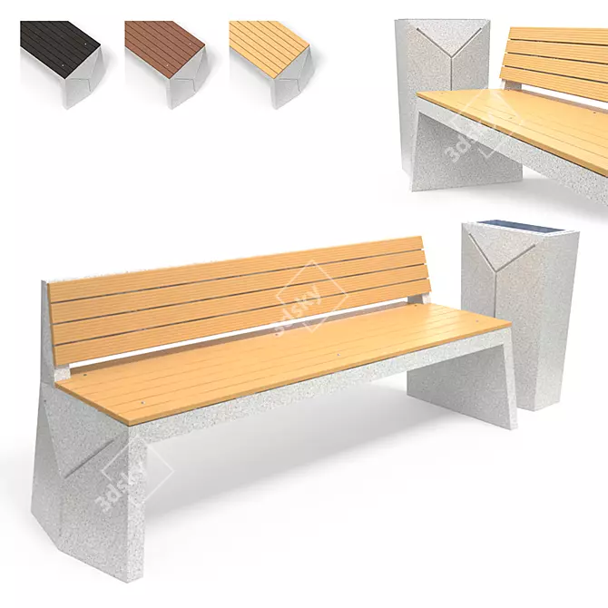 Geometry-2 Bench & Urn Set 3D model image 1