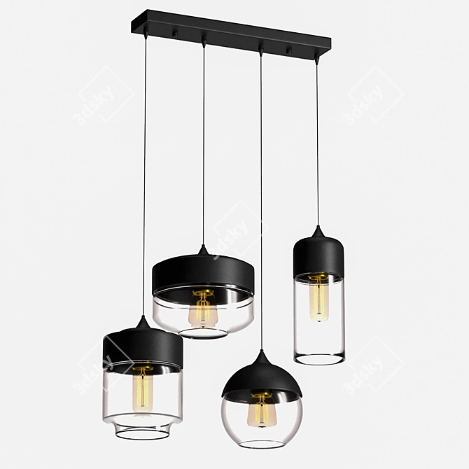 Modern Glass and Metal Suspension Pendant 3D model image 2