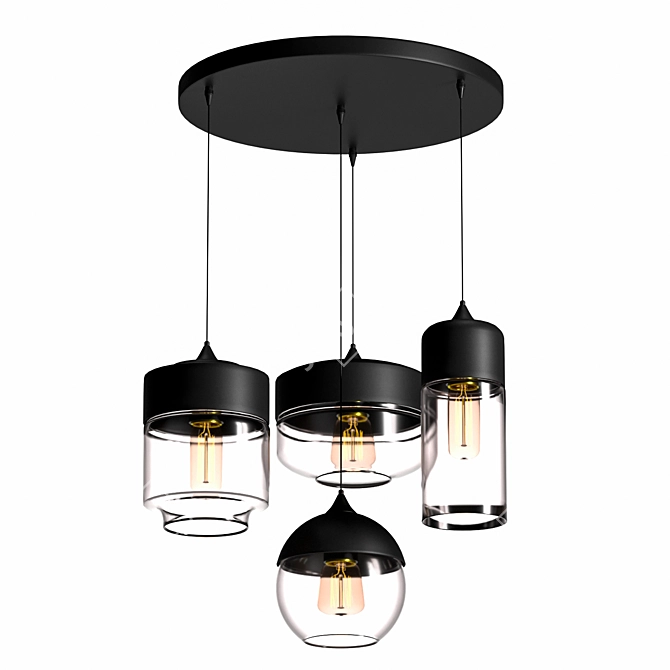 Modern Glass and Metal Suspension Pendant 3D model image 3