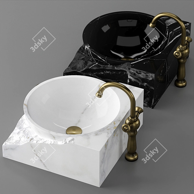 Elegant Marble Washbasin Bowl 3D model image 2