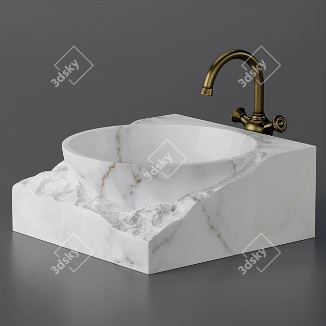 Elegant Marble Washbasin Bowl 3D model image 4