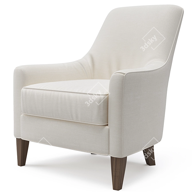 Elegant Talbot Armchair: White Fabric, Walnut Legs 3D model image 2