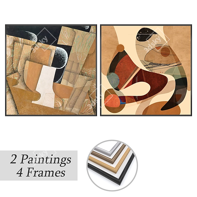 Artistic Delight: 2 Paintings with 4 Frame Options 3D model image 1