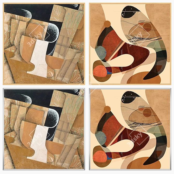 Artistic Delight: 2 Paintings with 4 Frame Options 3D model image 3