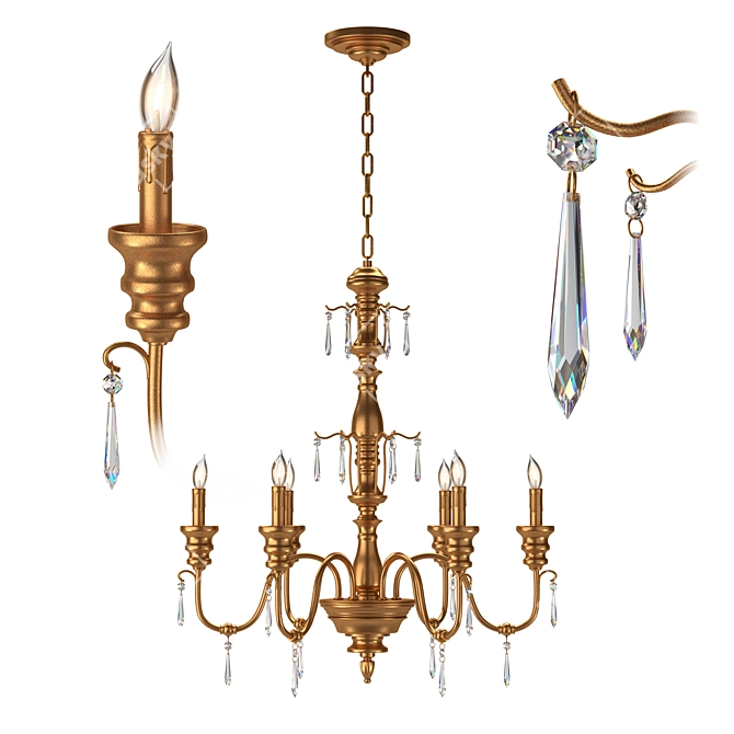 Elegant Brassy French Chandelier 3D model image 1